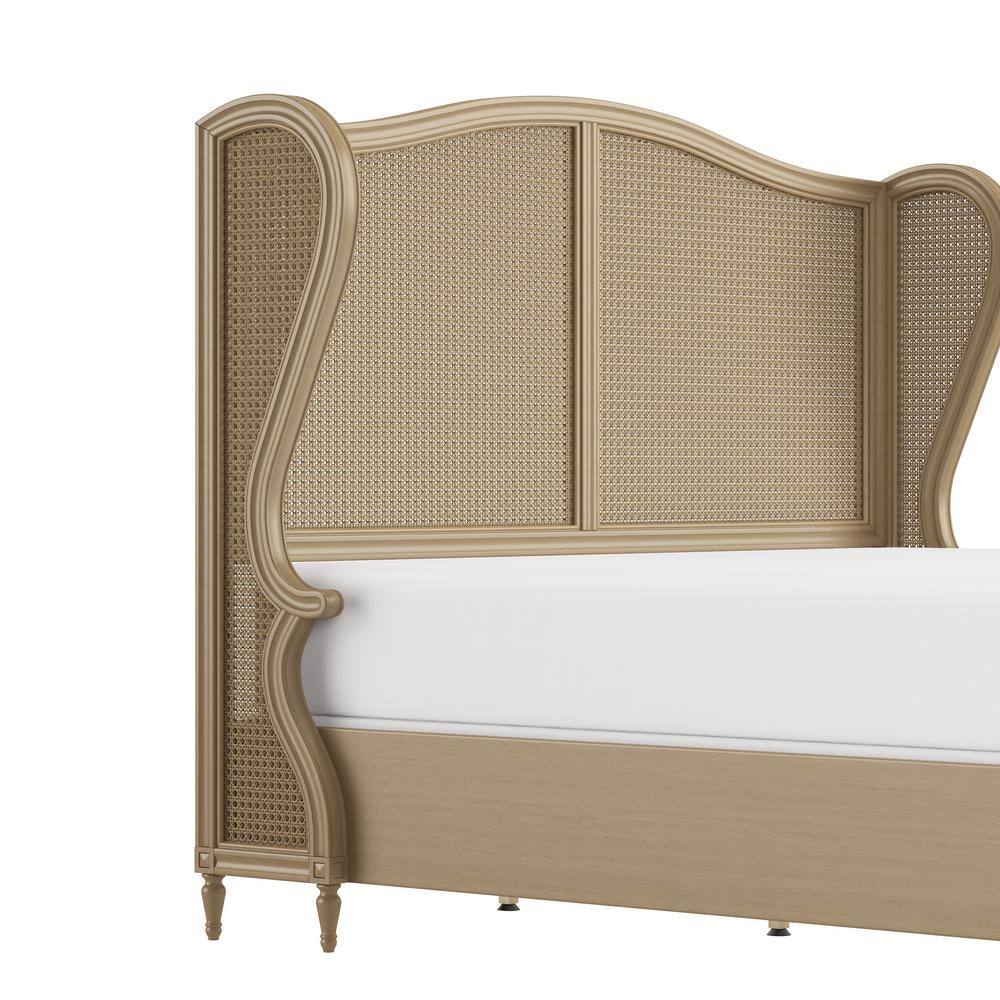Antique White King Sausalito Bed with Cane Wingback Design