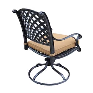 Black Aluminum Outdoor Patio Dining Swivel Rocker Dining Lounge Chairs with Brown Cushion for Garden Balcony (2-Pack)