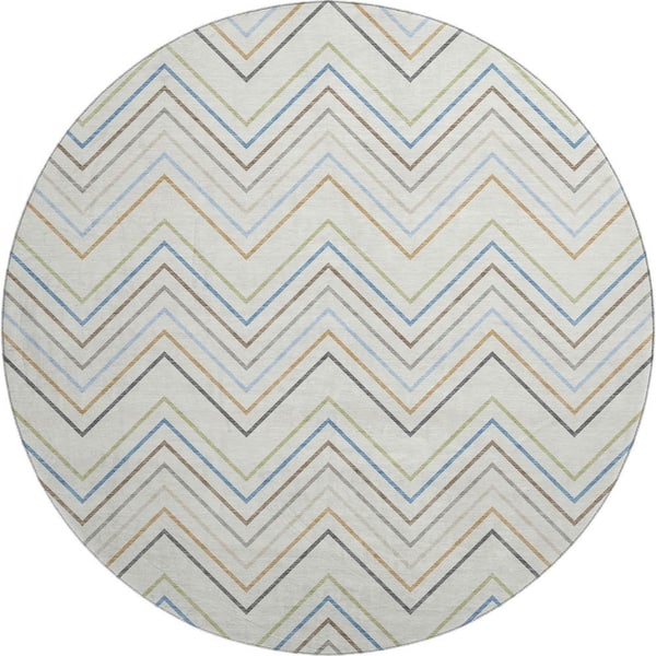 Mayfield Premium Machine Washable Abstract AMF2392 Ivory 8 ft. x 8 ft. Round Rug