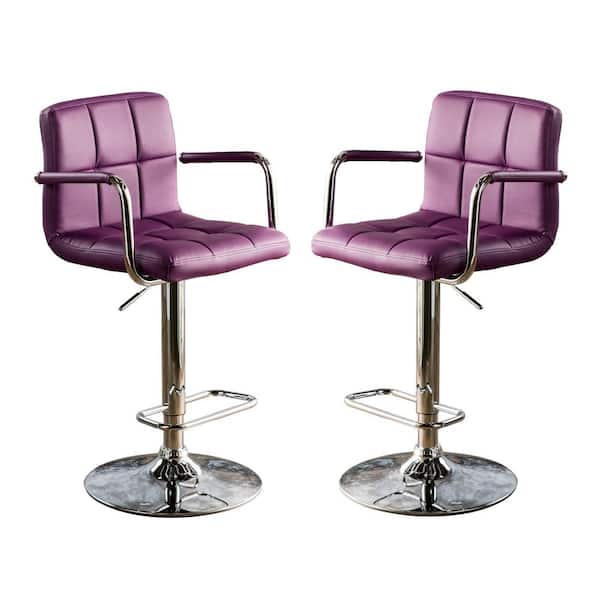 Furniture of America Lennocx 42.75 in. Purple Low Back Metal Bar Stool with Faux Leather Seat (Set of 2)