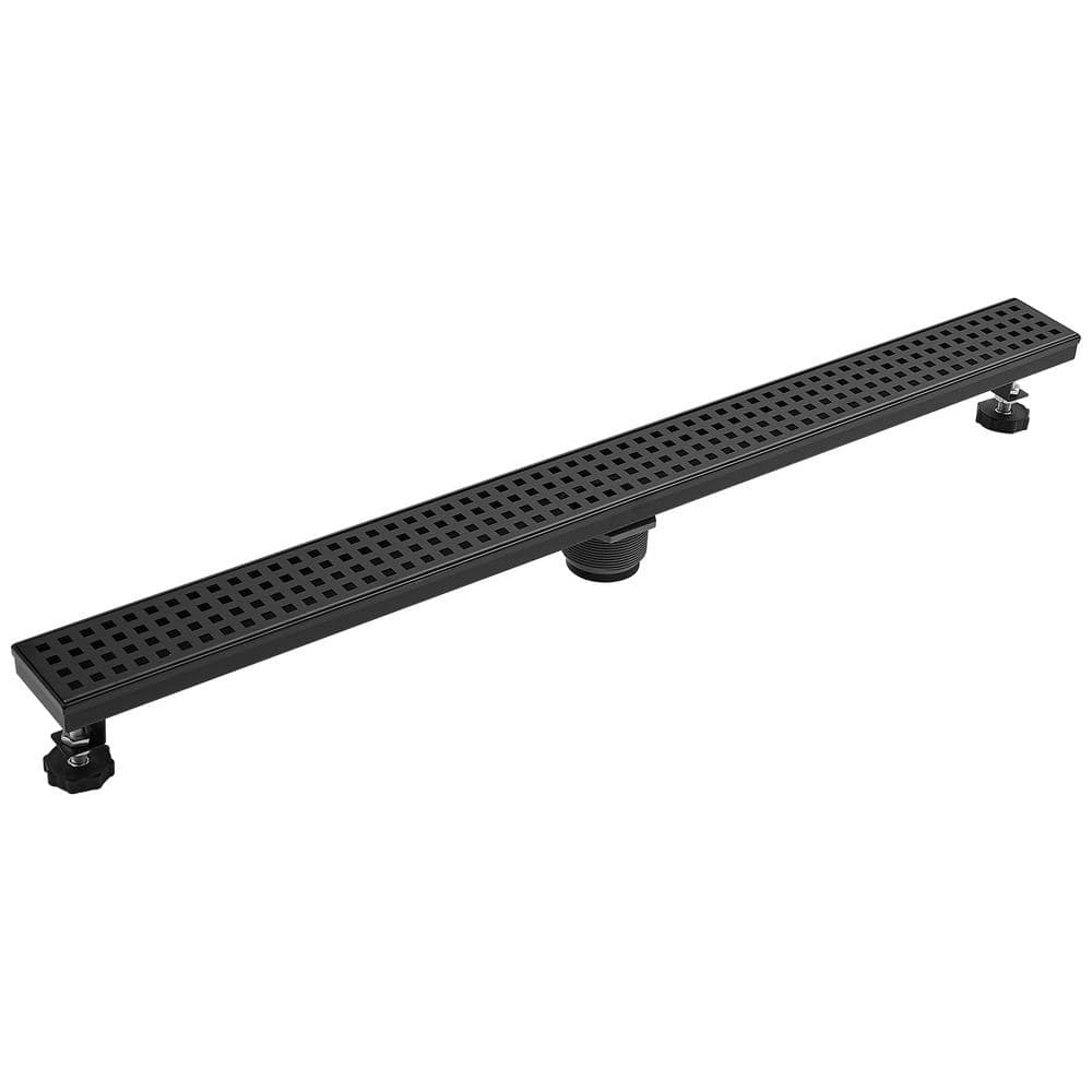 Matte Black Stainless Steel Linear Shower Drain with Square Pattern Cover