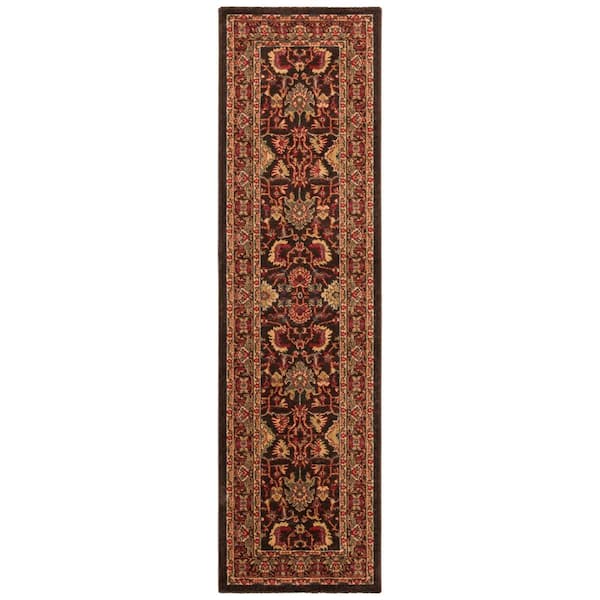 Mahal 2 ft. x 10 ft. Brown/Beige Border Ornate Runner Rug