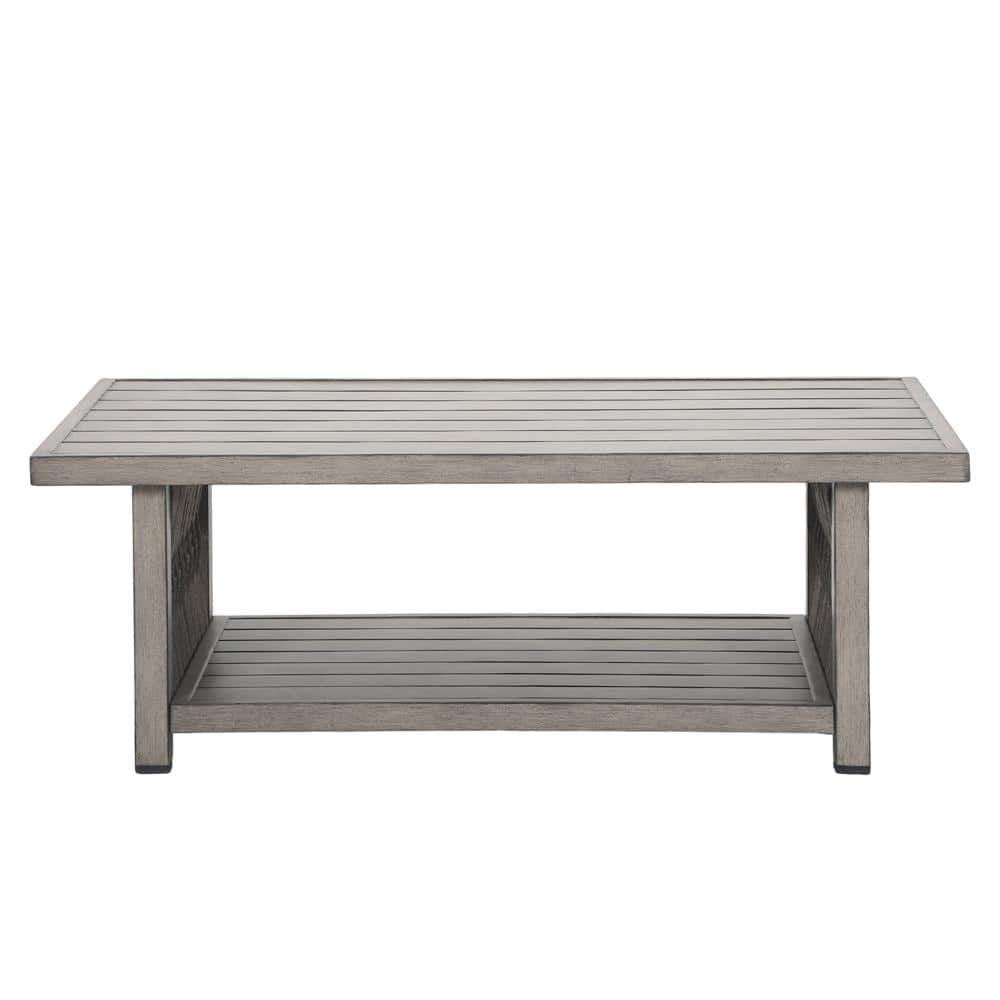 2-Tier Rectangle Aluminum Rope Weave Outdoor Patio Coffee Table for Garden, Pool, Decks, Gray Oak (1 Pack) price history on PriceWatchPro