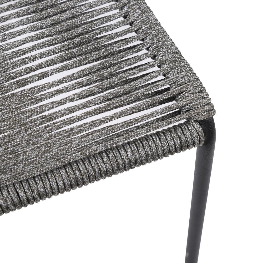 Gray Rope and Steel Armless Stackable Dining Chairs - Set of 2
