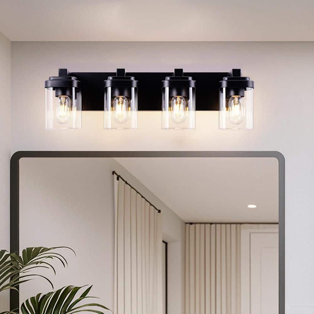 24 in. 4-Light Matte Black Modern Bathroom Vanity Light Fixture, Wall Sconces with Glass Shades(Bulbs Not Included) price history on PriceWatchPro