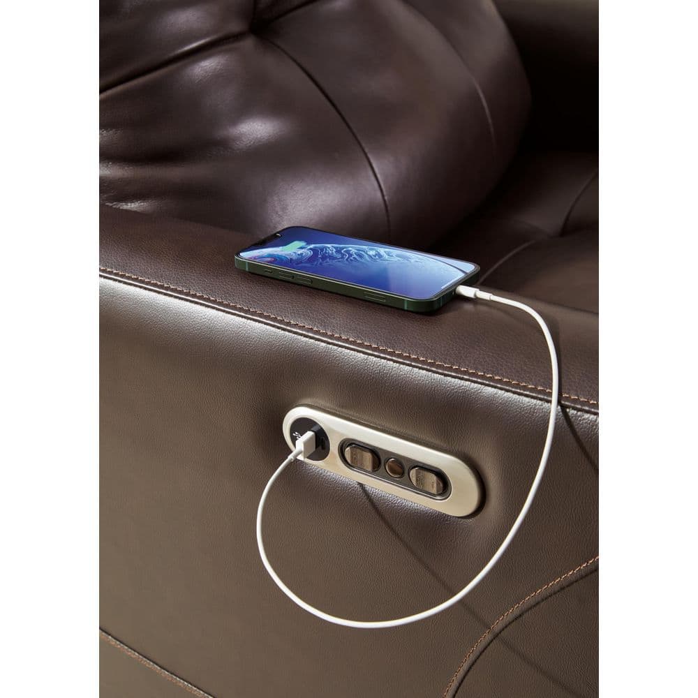 Chocolate Brown Leather Power Recliner with USB Ports