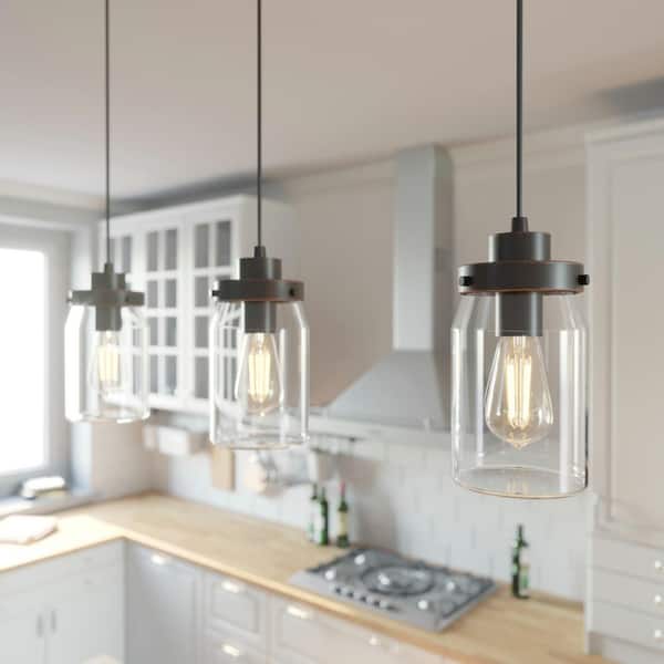 Hunter Devon Park 3 Light Onyx Bengal Linear Pendant with Glass Shade Kitchen Light