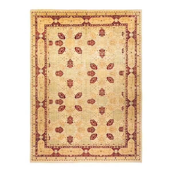 Mogul Ivory 10 ft. x 14 ft. Oriental Wool Indoor Area Rug