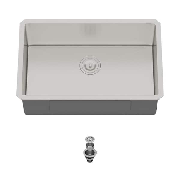 28 in. x 18 in. x 9 in. 16-Gauge T304 Stainless Steel Undermount Single Bowl Kitchen Sink with Drain Strainer
