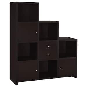 Spencer 63 in. Tall Cappuccino Wood Bookcase with Cube Storage Compartments