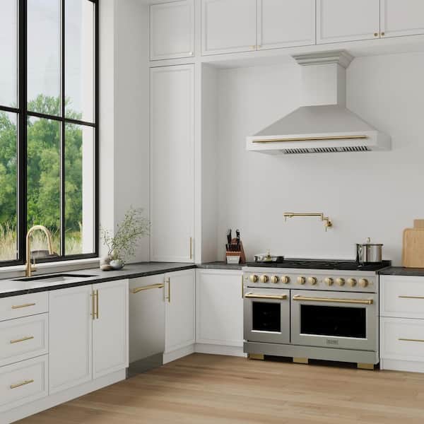 Paramount 48 in. 8-Burner Double Convection Oven Dual Fuel Range in Stainless Steel and Champagne Bronze