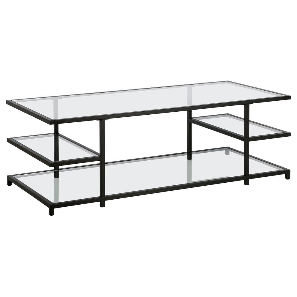 Greenwich Mid-Century Blackened Bronze 54" Glass Coffee Table