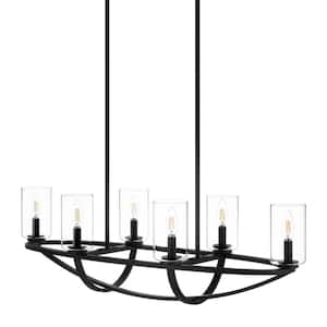 Moritz 6-Light Matte Black Shaded Pendant Light with Clear Glass Shades