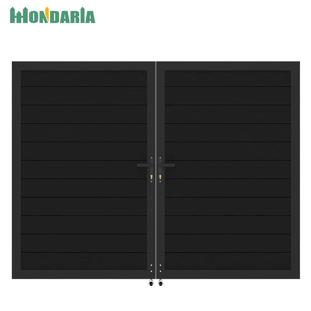 Modern Rust-Proof 7.9 ft. W x 5.9 ft. H Black Aluminum Full Privacy Double Swing Gate with Wheel price history on PriceWatchPro