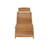 Outdoor wooden chaise lounge from the side against a white background.