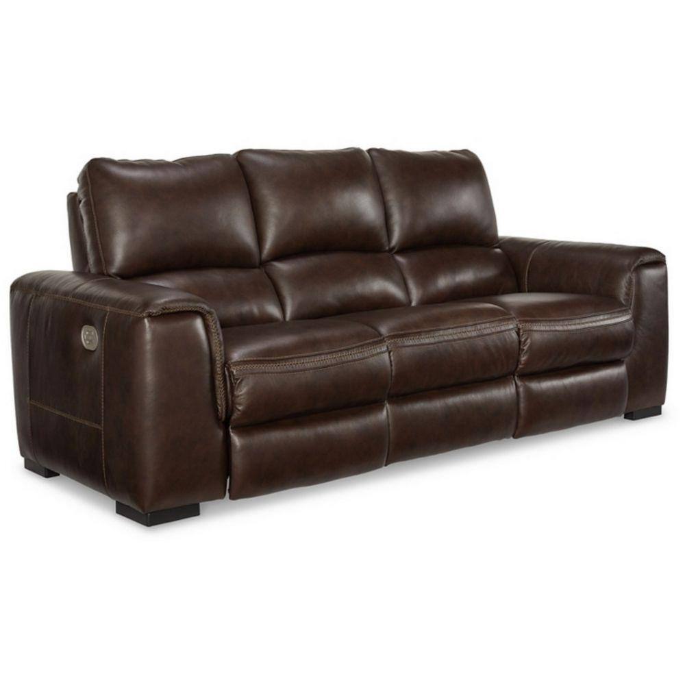 Benjara Dark Brown Vegan Faux Leather Dual Side Power Recliner Sofa ...