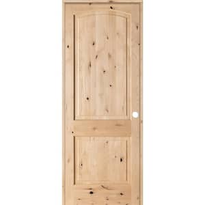 18 in. x 96 in. Rustic Knotty Alder 2-Panel Top Rail Arch Solid Left-Hand Wood Single Prehung Interior Door