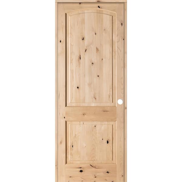 Krosswood Doors 24 in. x 96 in. Rustic Knotty Alder 2-Panel Top Rail Arch Solid Left-Hand Wood Single Prehung Interior Door