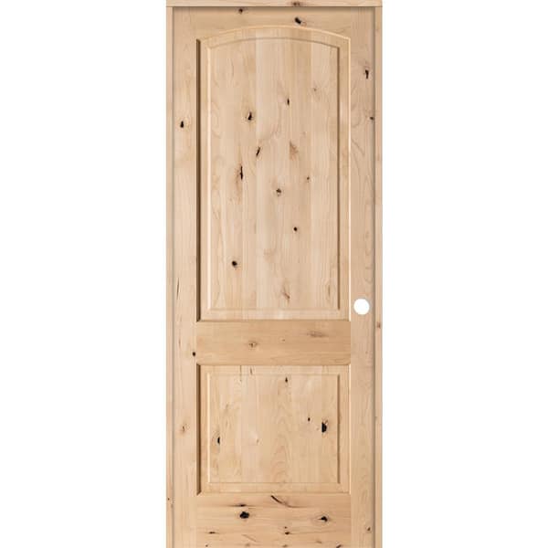 Krosswood Doors 32 in. x 96 in. Rustic Knotty Alder 2-Panel Top Rail Arch Solid Left-Hand Wood Single Prehung Interior Door