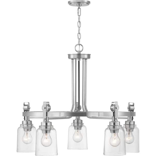 Home Decorators Collection Knollwood 5, Knollwood 5 Light Brushed Nickel Chandelier With Clear Glass Shades