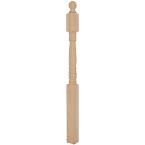 Stair Parts 3500 48 in. x 3 in. x 3 in. Unfinished Red Oak Ball Top Newel Post for Stair Remodel
