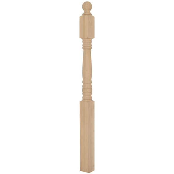 EVERMARK Stair Parts 3500 48 in. x 3 in. x 3 in. Unfinished Red Oak Ball Top Newel Post for Stair Remodel