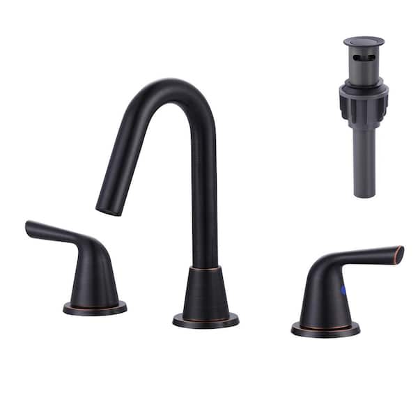 IVIGA 8 in. Widespread Double Handle Bathroom Faucet with Pop Up Drain and cUPC Certified Supply Lines in Oil Rubbed Bronze