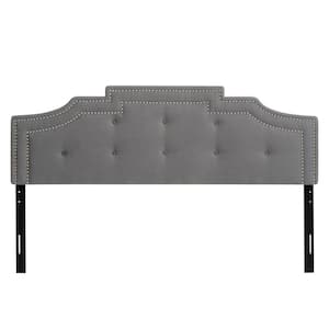 Light Grey King Crown Silhouette Headboard with Button Tufting