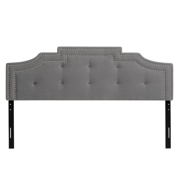 CorLiving Light Grey King Crown Silhouette Headboard with Button Tufting