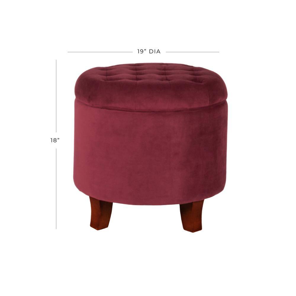 Elegant Tufted Round Velvet Ottoman with Dark Walnut Legs