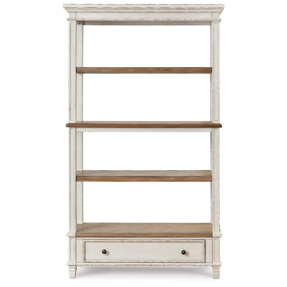 Chipped White & Distressed Wood Rustic Bookcase with Drawer
