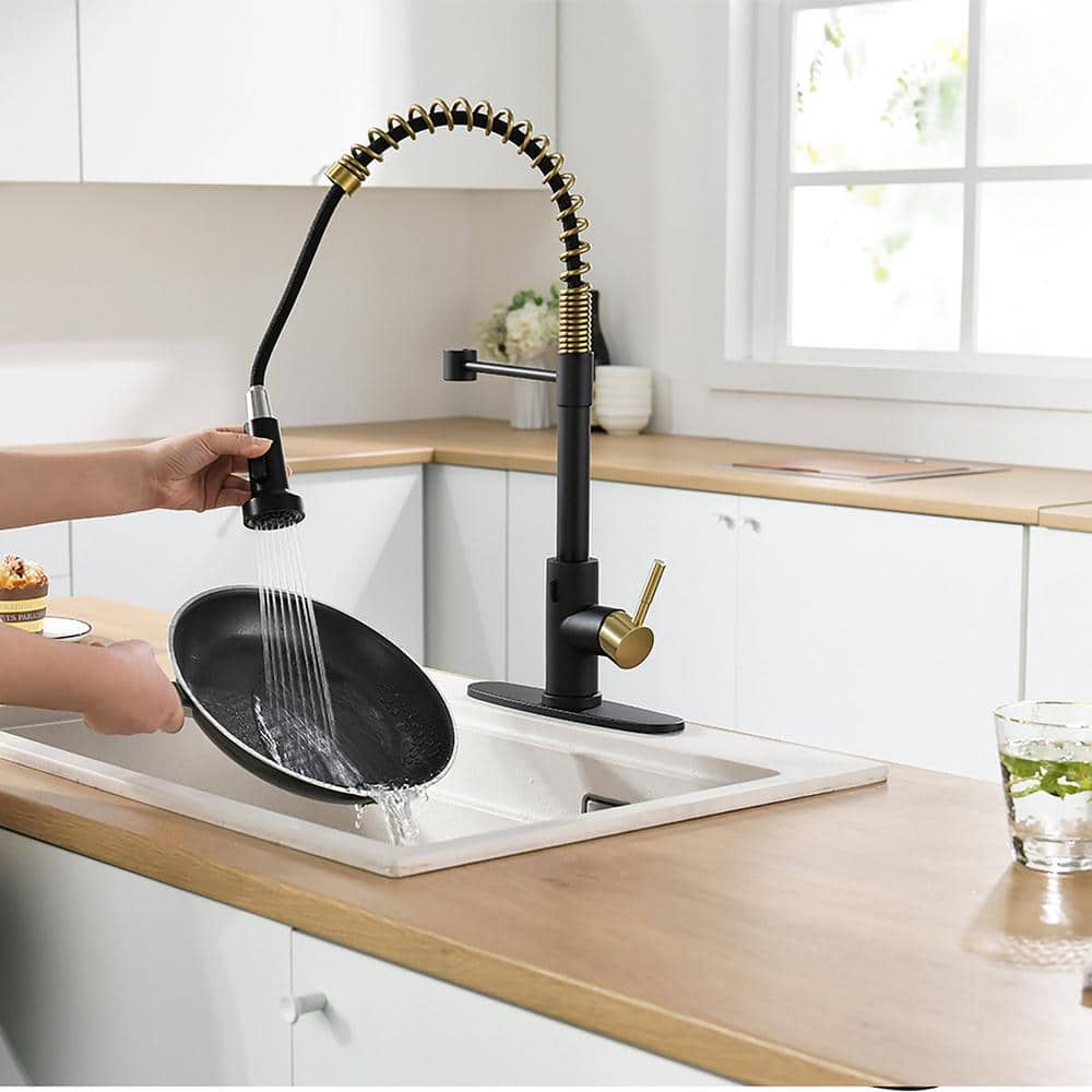 Black and Gold Touchless Pull Down Kitchen Faucet with Sprayer