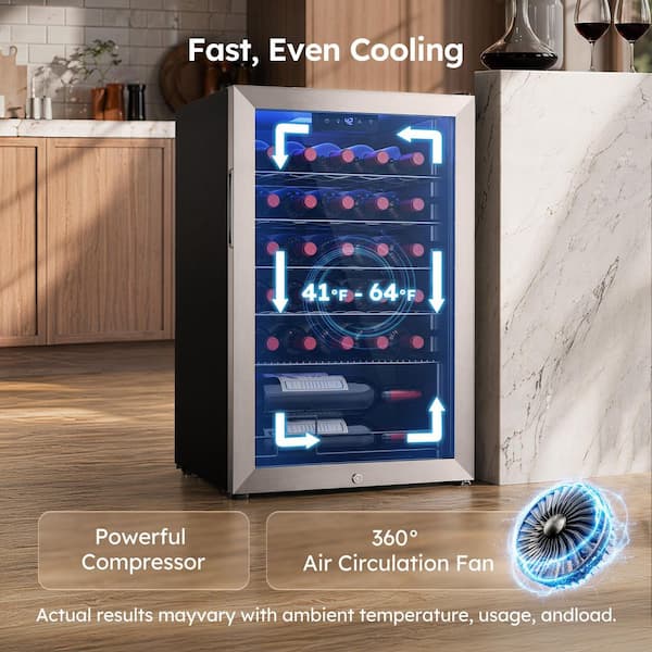 17 in. Single Zone 25-Bottle Freestanding Wine Cooler in Black with Digital Control, Removable Shelves