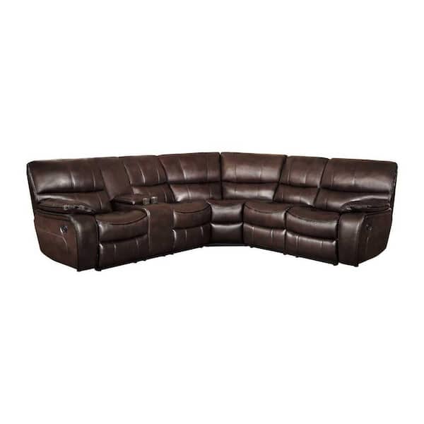 EVERGLADE HOME Slater 105 in. W Pillow Top Arm 3-Piece Faux Leather L Shaped Sectional Sofa in Dark Brown