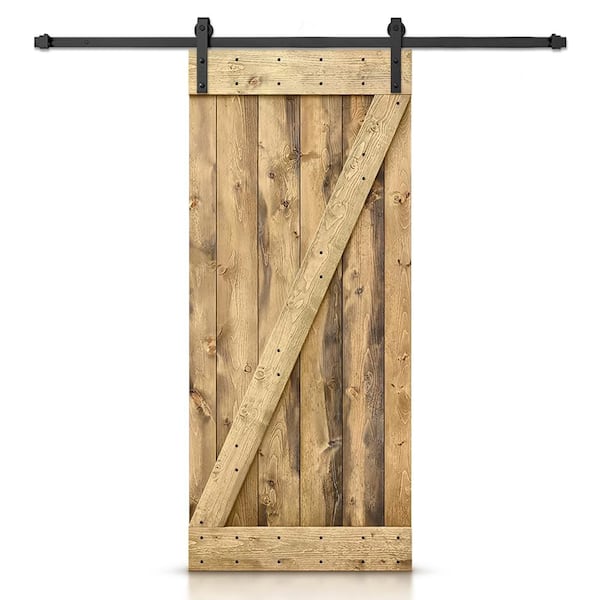 CALHOME 28 in. x 84 in. Distressed Z-Series Weather Oak Stained DIY Wood Interior Sliding Barn Door with Hardware Kit