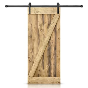32 in. x 84 in. Distressed Z-Series Weather Oak Stained DIY Wood Interior Sliding Barn Door with Hardware Kit