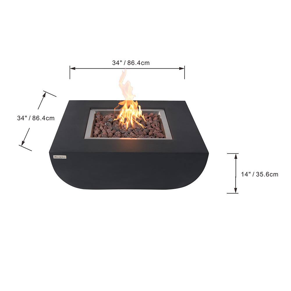 Black 37-Inch Square Gas Fire Pit Table