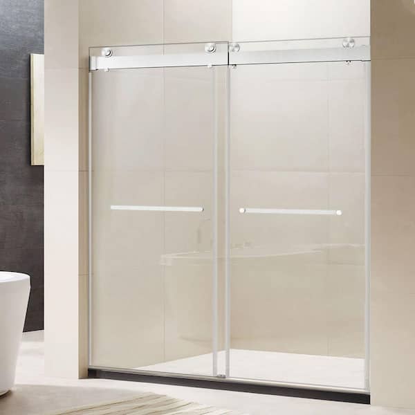 Satico 76 in. W x 76 in. H Freestanding Double Sliding Frameless Shower Enclosure in Chrome