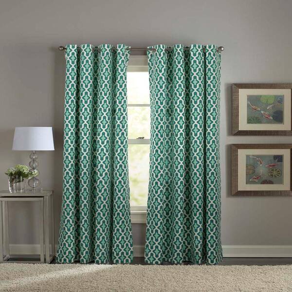 LR Home Semi-Opaque Harlequin Teal Cotton and Polyester Half Panama Curtain 50 in. W x 105 in. L