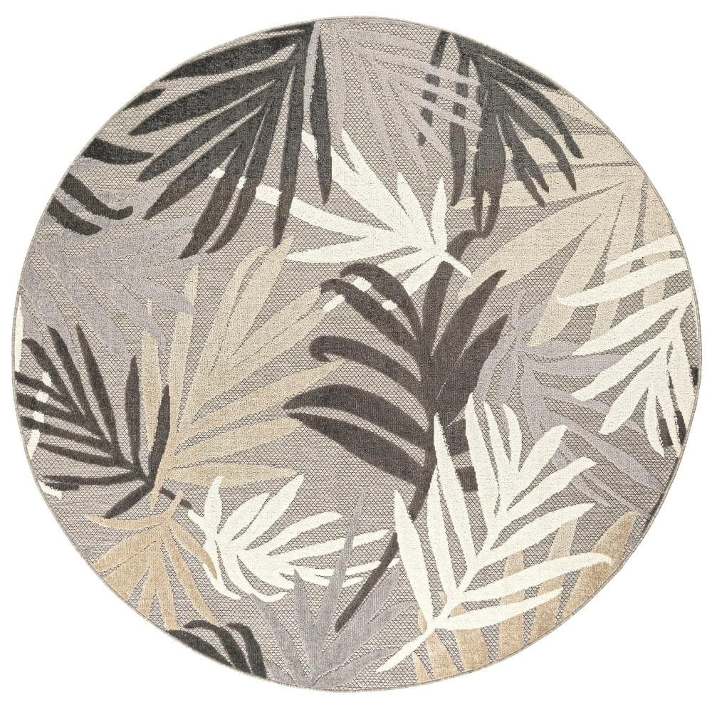 Tayse Rugs Oasis Floral Gray 8 ft. Round Indoor/Outdoor Area Rug