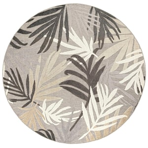 Oasis Floral Gray 8 ft. Round Indoor/Outdoor Area Rug