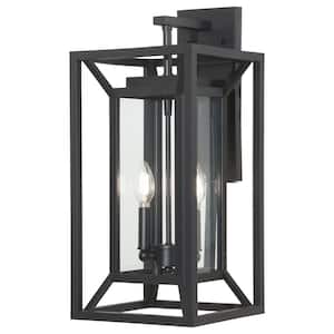 Harbor View 21 in. 2-Light Black Outdoor Wall Lantern Sconce with Clear Glass Shade and No Bulbs Included