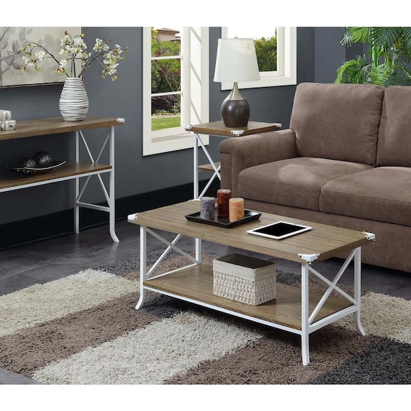 Convenience Concepts Inc Brookline 42 In L Driftwood And White 17 75 In H Rectangle Wood Top Coffee Table With Metal Frame R4 0449 The Home Depot