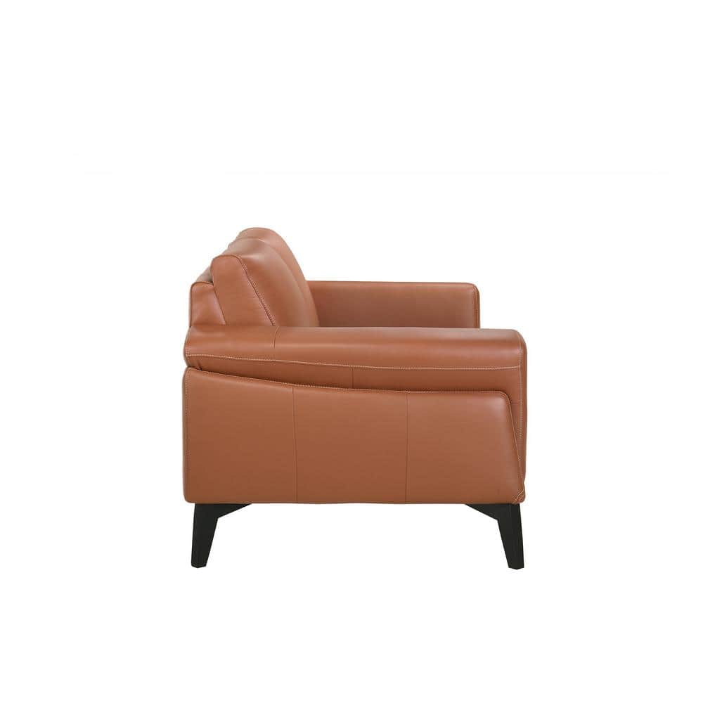 Terracotta Leather Loveseat with Flared Arms and Metal Base