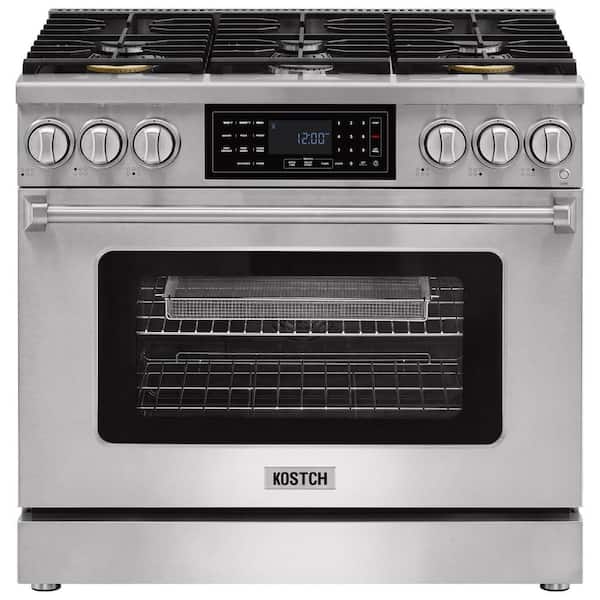Tilt Panel 36 in. 6 Burners Freestanding Gas Range w/ 6.2 cu. ft. Self-Clean Air Fry Convection Oven in Stainless Steel