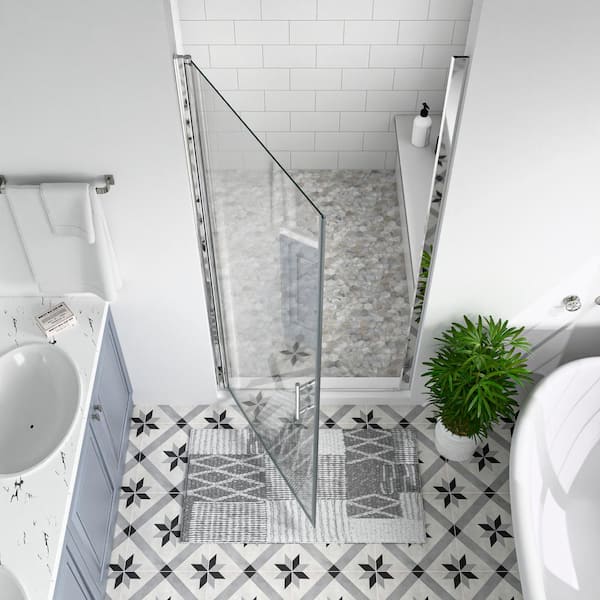 36 to 37-3/8 in. W x 72 in. H Pivot Semi-Frameless Shower Door in Chrome Finish with SGCC Certified Clear Glass