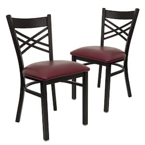 Burgundy Vinyl Seat/Black Metal Frame Restaurant Chairs (Set of 2)