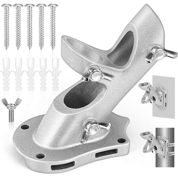 Heavy-Duty Aluminum 1 in. 2-Position Flag Pole Holder Silver Rust-Proof Bracket for Outdoor Wall Mounting