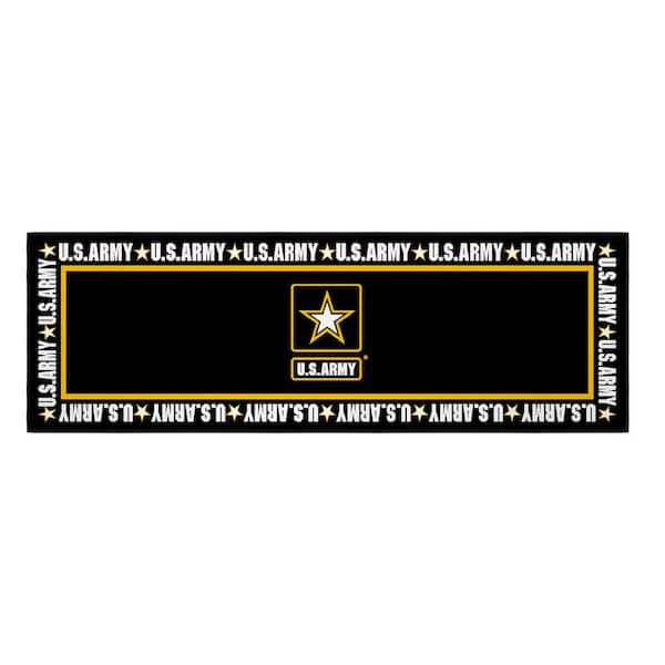 Ottomanson Black/Yellow 2 ft. x 5 ft. For Man Cave Bedroom Kitchen US ARMY Logo Border Washable Non-Slip Runner Rug