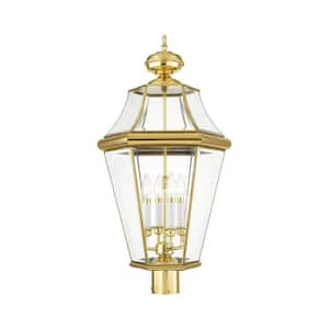 Cresthill 30.5 in. 4-Light Polished Brass Cast Brass Hardwired Outdoor Rust Resistant Post Light with No Bulbs Included